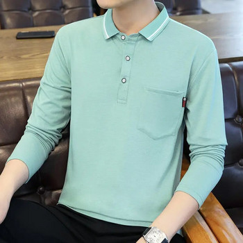 Пролетно-лятни маркови ризи за мъже Поло Оригинални луксозни дизайнерски памучни топове с V-образно деколте и дълги ръкави с джобове и копчета