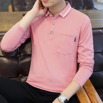 Пролетно-лятни маркови ризи за мъже Поло Оригинални луксозни дизайнерски памучни топове с V-образно деколте и дълги ръкави с джобове и копчета