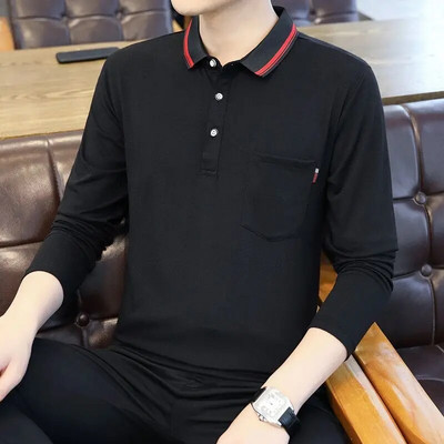 Kevadsuvi kaubamärgiga meeste särgid Polo Algne Luksuslik Disainer täis puuvillane V-kaelusega pikkade varrukatega triibulised taskud nööpidega topid