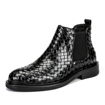 Мъжки обувки Ретро тенденция Тъкани ботуши Chelsea Ботуши до глезена Модни плоски мъжки обувки с приплъзване Каубойски ботуши Къси ботуши в британски стил
