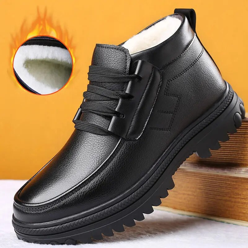 Warm Men Winter Warmth Thickening Outdoor Snow Boots Χαμηλό τακούνι με βαμβακερά δερμάτινα καινούργια παπούτσια