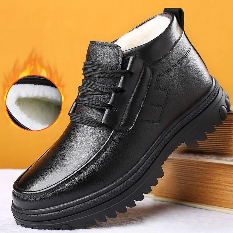 Warm Men Winter Warmth Thickening Outdoor Snow Boots Χαμηλό τακούνι με βαμβακερά δερμάτινα καινούργια παπούτσια