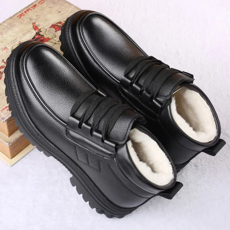 Warm Men Winter Warmth Thickening Outdoor Snow Boots Χαμηλό τακούνι με βαμβακερά δερμάτινα καινούργια παπούτσια