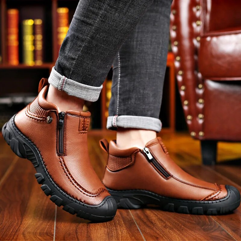 Ανδρικές χειμερινές μπότες χιονιού Αδιάβροχα δερμάτινα πάνινα παπούτσια Super ζεστά ανδρικά μποτάκια υπαίθριες ανδρικές μπότες πεζοπορίας Παπούτσια εργασίας