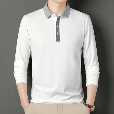 Ανοιξιάτικο και φθινόπωρο Ανδρικό πουλόβερ με κουμπιά με αντίθεση με μακρυμάνικο μπλουζάκι πόλο μόδας σε στυλ Αγγλίας casual επίσημα μπλουζάκια