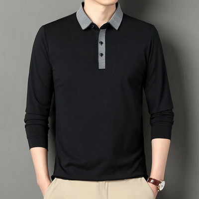 Ανοιξιάτικο και φθινόπωρο Ανδρικό πουλόβερ με κουμπιά με αντίθεση με μακρυμάνικο μπλουζάκι πόλο μόδας σε στυλ Αγγλίας casual επίσημα μπλουζάκια