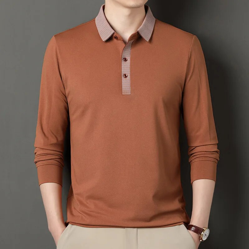 Ανοιξιάτικο και φθινόπωρο Ανδρικό πουλόβερ με κουμπιά με αντίθεση με μακρυμάνικο μπλουζάκι πόλο μόδας σε στυλ Αγγλίας casual επίσημα μπλουζάκια