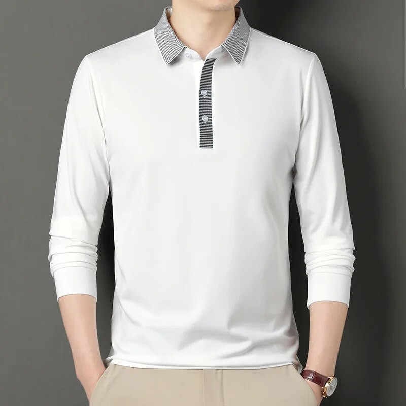 Ανοιξιάτικο και φθινόπωρο Ανδρικό πουλόβερ με κουμπιά με αντίθεση με μακρυμάνικο μπλουζάκι πόλο μόδας σε στυλ Αγγλίας casual επίσημα μπλουζάκια