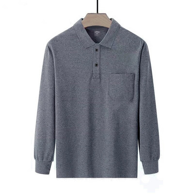 Kevadine uus meeste pikkade varrukatega POLO kaelarihm Keskealine ja vana suur lahtine oliid värvi top krae lapiline tasku vabaaja