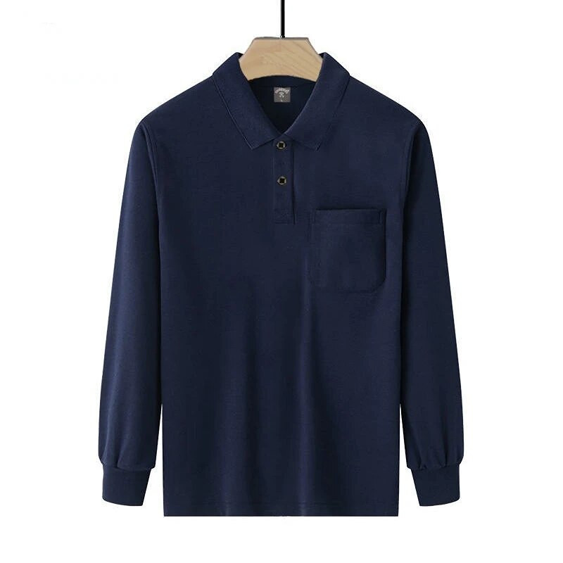 Kevadine uus meeste pikkade varrukatega POLO kaelarihm Keskealine ja vana suur lahtine oliid värvi top krae lapiline tasku vabaaja