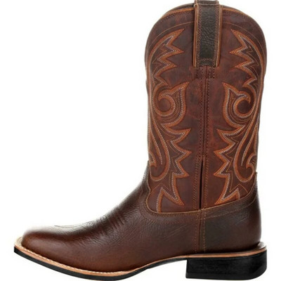 Ανδρικές μπότες Mid Calf Western Cowboy Μοτοσικλέτες Ανδρικές μπότες φθινοπώρου εξωτερικού χώρου PU Δερμάτινες τοτέμ Med-Calf Ανδρικά παπούτσια με ρετρό σχεδίαση