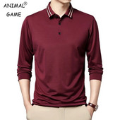 Korejas jauns vīriešu vienkrāsains T-krekls ar garām piedurknēm biznesa atloka pogas pretgrumbu polo krekls