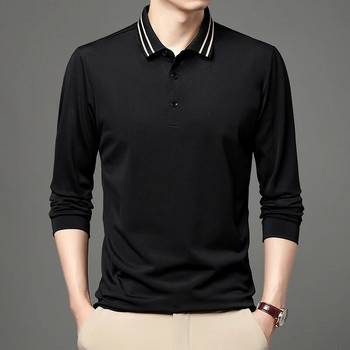 Κορεάτικο νέο μονόχρωμο μακρυμάνικο μπλουζάκι ανδρικό επαγγελματικό πέτο με κουμπιά, αντιρυτιδικό μπλουζάκι πόλο