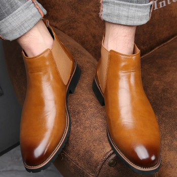 Мъжки класически ретро кожени ботуши Челси за мъже Модни мъжки глезени Мъжки ежедневни къси ботуши в британски стил Високи обувки