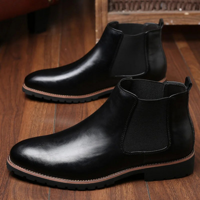 Мъжки класически ретро кожени ботуши Челси за мъже Модни мъжки глезени Мъжки ежедневни къси ботуши в британски стил Високи обувки