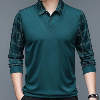 Пролетно ново ПОЛО с дълъг ръкав Мъжка тениска с ревери Свободна долна част на райета Модни ежедневни пуловери Дрехи Бизнес ризи с копчета