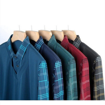 Пролетно ново ПОЛО с дълъг ръкав Мъжка тениска с ревери Свободна долна част на райета Модни ежедневни пуловери Дрехи Бизнес ризи с копчета