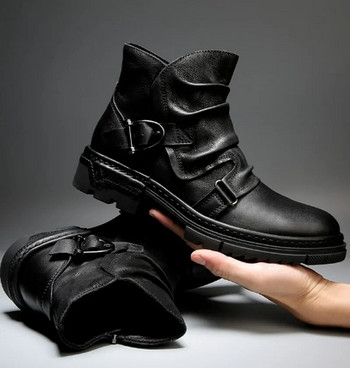 2023 Мъжки боти до глезена от изкуствена кожа, големи размери, равни есенни модни обувки, мъжки zapatos de hombres personlizar zapatos SM0042