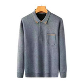 2023 Νέες ρίγες για άνοιξη και φθινόπωρο Casual μονόχρωμο Ευέλικτο γιακά Polo μακρυμάνικο Commuter True Pocket Style Grandpa Top