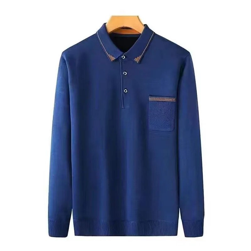 2023 Νέες ρίγες για άνοιξη και φθινόπωρο Casual μονόχρωμο Ευέλικτο γιακά Polo μακρυμάνικο Commuter True Pocket Style Grandpa Top