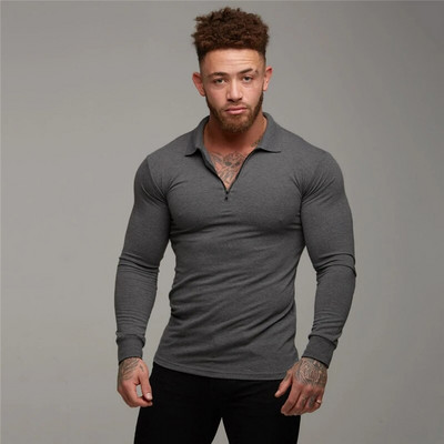 Nauji rudens vyriški polo marškinėliai Firminiai drabužiai tamprios medvilnės vyriški verslo mados vyriški polo marškinėliai ilgomis rankovėmis, kvėpuojantys polo marškinėliai
