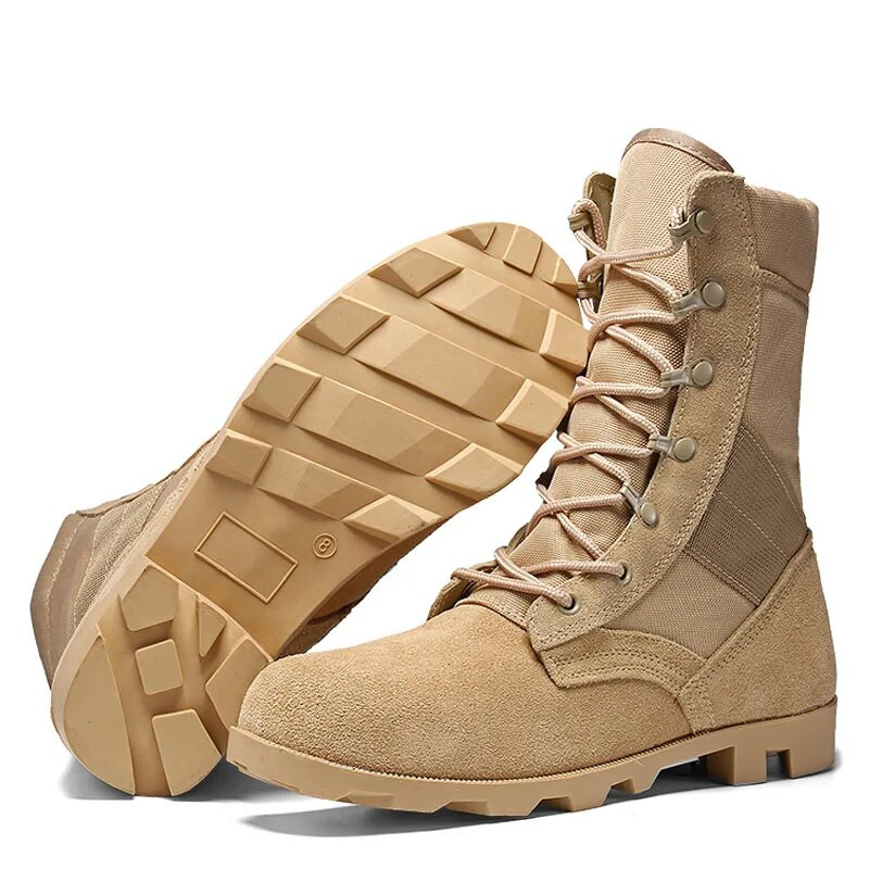 Jauni vīriešu militārie zābaki ar augstu augšdaļu āra pārgājienu apavi vīriešiem pret sadursmēm kvalitatīvi armijas taktiskie sporta skriešanas trekinga čības