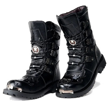 Зимни мъжки мотоциклетни ботуши Нова мода Пънк рок пънк обувки до средата на прасеца Мъжки черни високи мъжки ежедневни ботуши от  кожа 38-46