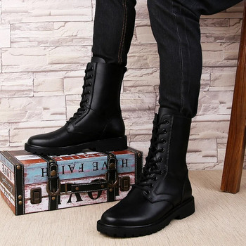 Мъжки ботуши Модни зимни обувки Топли обувки за сняг от  кожа Мъжки кожени плюшени високи ботуши за сняг Военни ботуши Голям размер 36-52