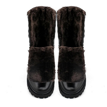 Мъжки ботуши Модни зимни обувки Топли обувки за сняг от  кожа Мъжки кожени плюшени високи ботуши за сняг Военни ботуши Голям размер 36-52