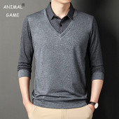 Jauni modes vīriešu svītraini krekli vīriešiem vienkrāsains ikdienas dizaineru topi ar garām piedurknēm pogas apkakle Vīriešu viltus divdaļīgs apģērbs