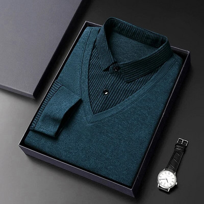 Jauni modes vīriešu svītraini krekli vīriešiem vienkrāsains ikdienas dizaineru topi ar garām piedurknēm pogas apkakle Vīriešu viltus divdaļīgs apģērbs