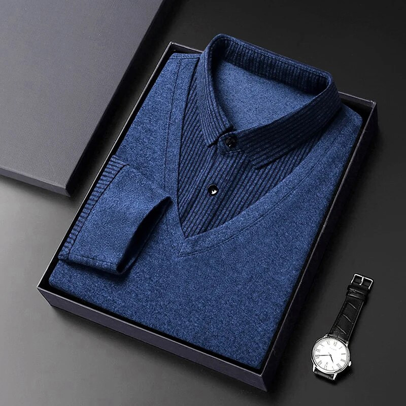 Jauni modes vīriešu svītraini krekli vīriešiem vienkrāsains ikdienas dizaineru topi ar garām piedurknēm pogas apkakle Vīriešu viltus divdaļīgs apģērbs