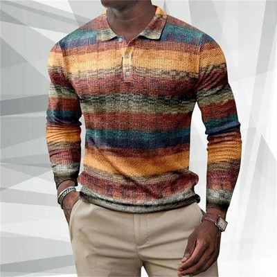 Muška ležerna polo majica s dugim rukavima za proljeće i ljeto Muška majica kratkih rukava Geometrijsko spajanje Odjeća s printom Gornje majice Ulična odjeća Slim Fit