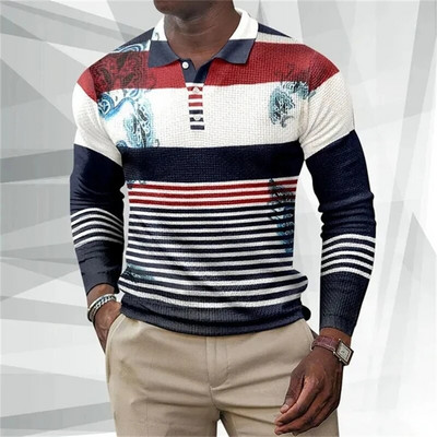 Muška ležerna polo majica s dugim rukavima za proljeće i ljeto Muška majica kratkih rukava Geometrijsko spajanje Odjeća s printom Gornje majice Ulična odjeća Slim Fit
