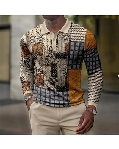 Muška ležerna polo majica s dugim rukavima za proljeće i ljeto Muška majica kratkih rukava Geometrijsko spajanje Odjeća s printom Gornje majice Ulična odjeća Slim Fit