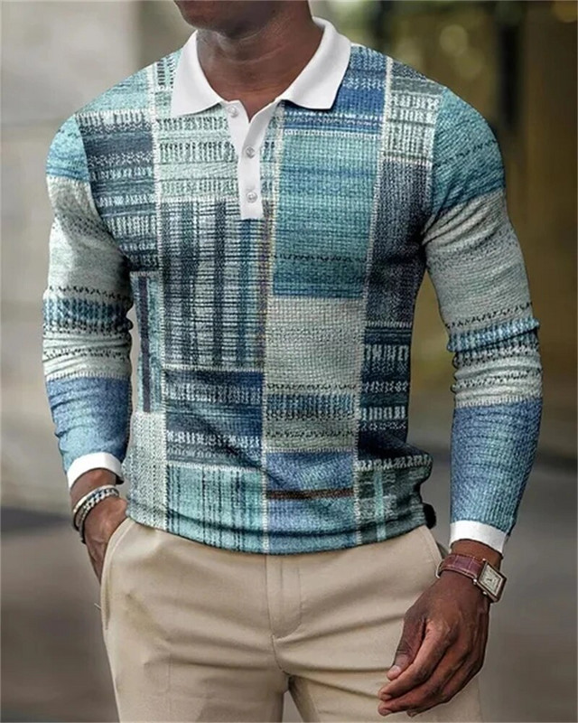 Muška ležerna polo majica s dugim rukavima za proljeće i ljeto Muška majica kratkih rukava Geometrijsko spajanje Odjeća s printom Gornje majice Ulična odjeća Slim Fit