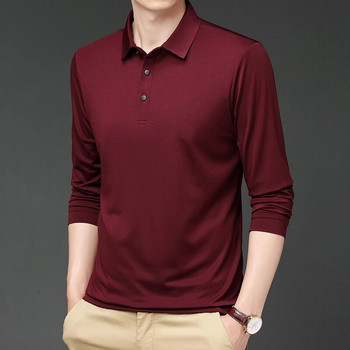 Ежедневни поло ризи с дълъг ръкав Мъжки 2023 Бизнес луксозна марка Модни едноцветни поло ризи Мъжки пролетни висококачествени мъжки топове