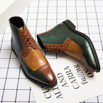 Нови модни трицветни смесени кожени ботуши Мъжки класически ботуши Челси с връзки Мъжки ежедневни ботуши в американски стил Размер 38-48