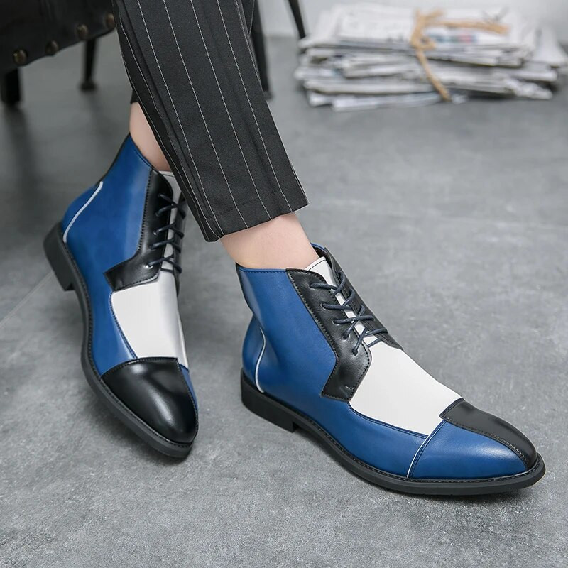 Nauji madingi trijų spalvų mišrios odiniai batai vyrams klasikiniai suvarstomi „Chelsea“ batai, vyriški, laisvalaikio amerikietiško stiliaus 38–48 dydžio batai