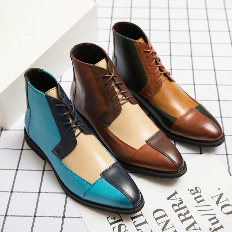 Nauji madingi trijų spalvų mišrios odiniai batai vyrams klasikiniai suvarstomi „Chelsea“ batai, vyriški, laisvalaikio amerikietiško stiliaus 38–48 dydžio batai