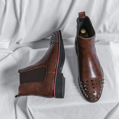 Madingi Chelsea batai Vyriški PU Oda Tvirta žemakulnė kniedės Dekoracija Aukštakulniai, nuogi batai Madingi kirpėjo batai Vakarėliui laisvalaikio batai