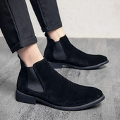 Chelsea čizme za muškarce, crna umjetna antilop koža, poslovni špic, ručno rađene modne gležnjače, ležerne kratke čizme, muške kožne čizme