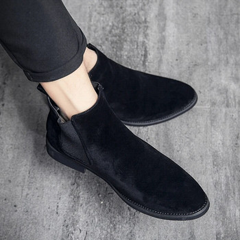 Ανδρικές μπότες Chelsea Μαύρο ψεύτικο σουέτ επαγγελματικό μύτη Χειροποίητα μοδάτα μποτάκια αστραγάλου casual κοντές μπότες Ανδρικές δερμάτινες μπότες
