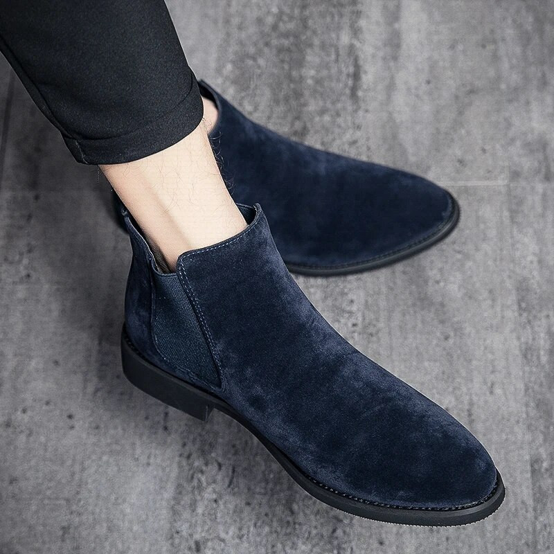 Chelsea čizme za muškarce, crna umjetna antilop koža, poslovni špic, ručno rađene modne gležnjače, ležerne kratke čizme, muške kožne čizme