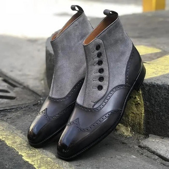 Γκρι Στρογγυλές Ανδρικές Κοντές Μπότες Μόδας Κουμπί Μικτά χρώματα Slip On Chelsea Boots Καθημερινά καθημερινά άνετα παπούτσια για πάρτι