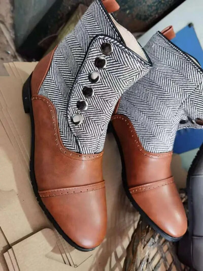 Γκρι Στρογγυλές Ανδρικές Κοντές Μπότες Μόδας Κουμπί Μικτά χρώματα Slip On Chelsea Boots Καθημερινά καθημερινά άνετα παπούτσια για πάρτι