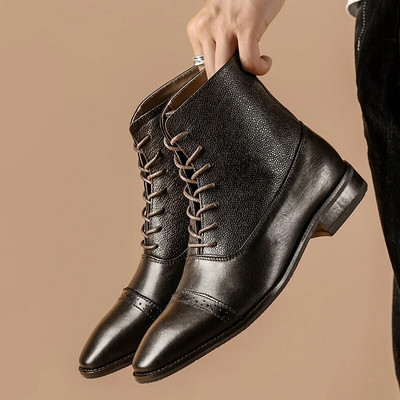 Размер 38-45 Мъжки обувки Британски високи обувки за прасеца Мъжки обувки Ретро модни обувки от кожа Ботуши за момче A034