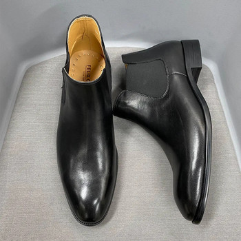 Елегантни ботуши Chelsea от  кожа, мъжки обувки до глезена с ластична лента, черни официални бизнес модни ботуши за мъже