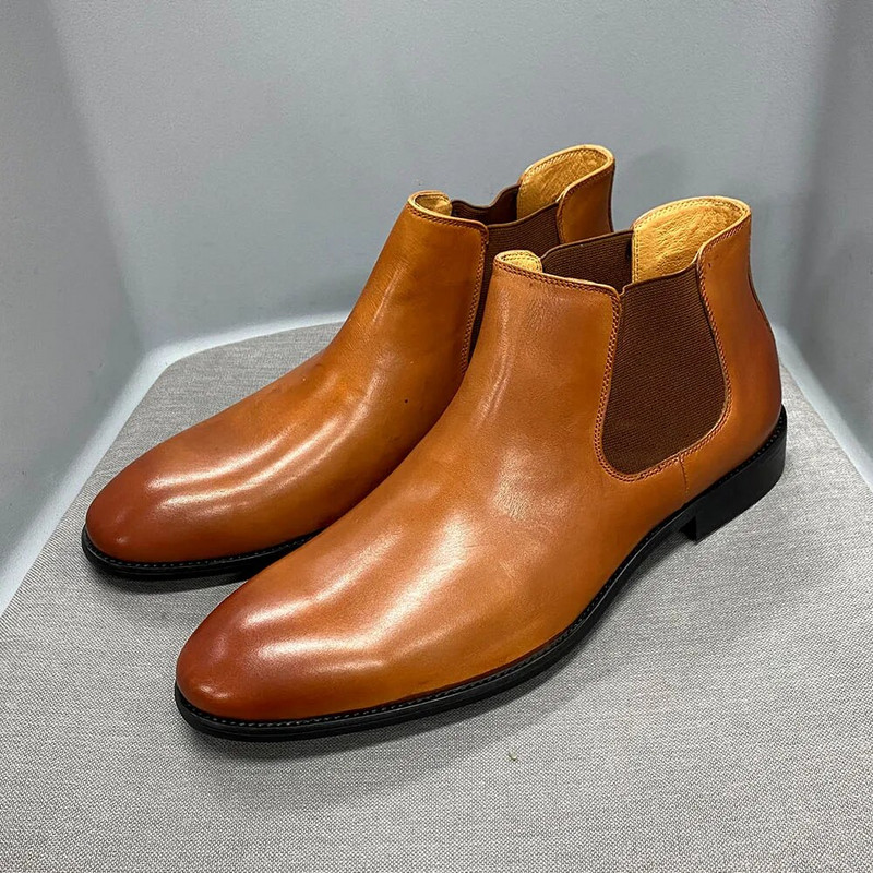 Elegantiški „Chelsea“ batai iš  odos vyriški batai ant kulkšnies su elastine juostele, juodi ant oficialaus verslo mados batai vyrams