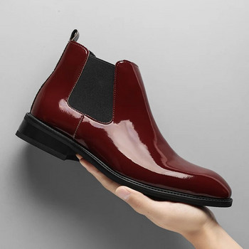 Ανδρικές μπότες Chelsea Black Casual Slip σε κοντές μπότες Vintage μόδας καουμπόικες μπότες λουστρίνι Casual γυαλιστερά μποτάκια